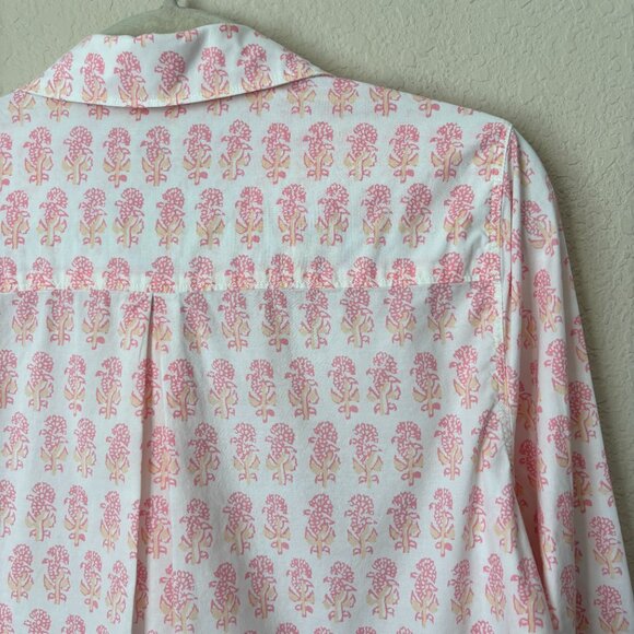 Faherty Organic Cotton Malibu Pink Taj Floral Long Sleeve Boyfriend Shirt - Picture 11 of 12